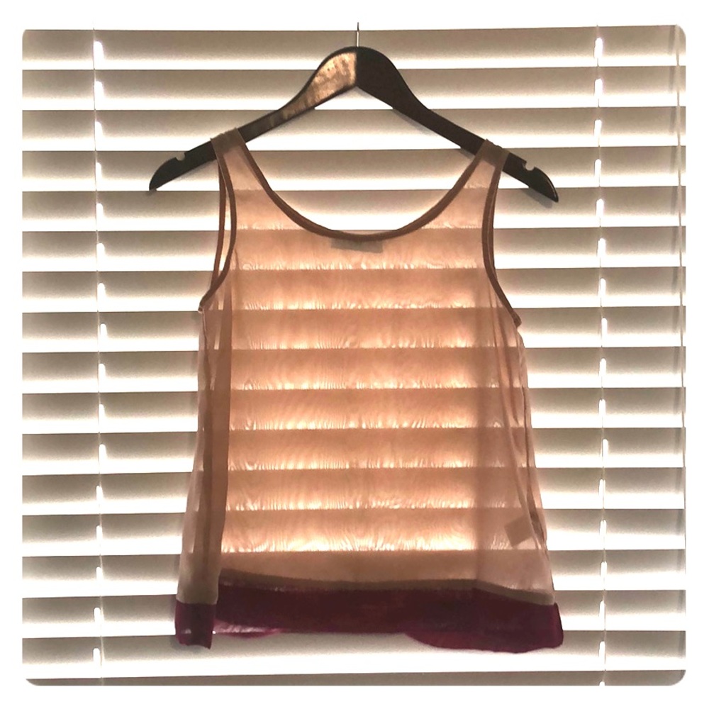 Sheer tan and fuchsia tank